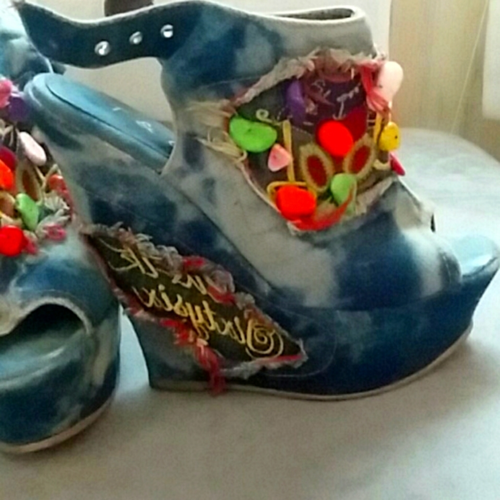 Sold Platform distressed denim sandals